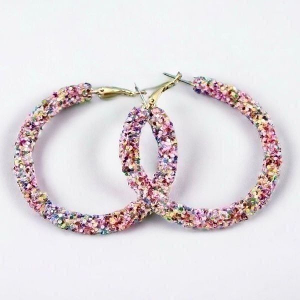 Confetti Glitter Gold Hoop Earrings Multi Color Nwt