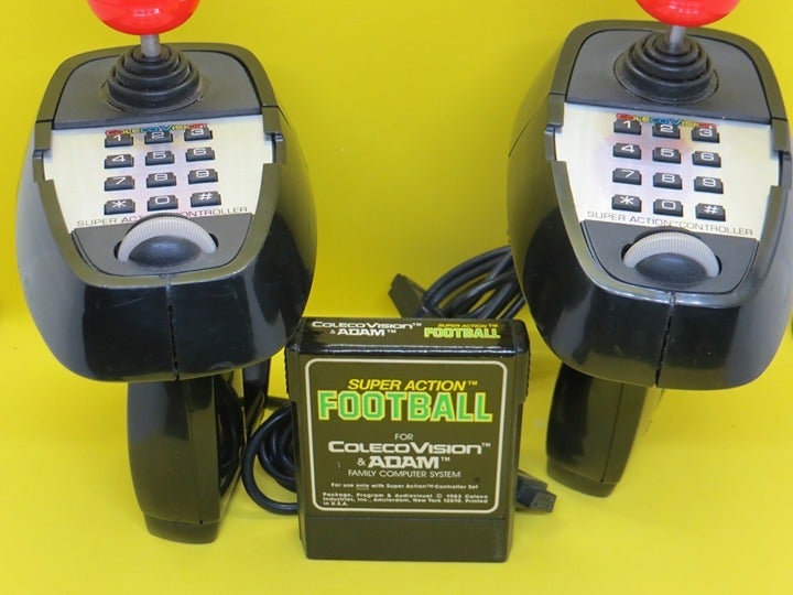 2 COLECOVISION SUPER ACTION CONTROLLER WITH SUPER ACTION FOOTBALL GAME WORKS
