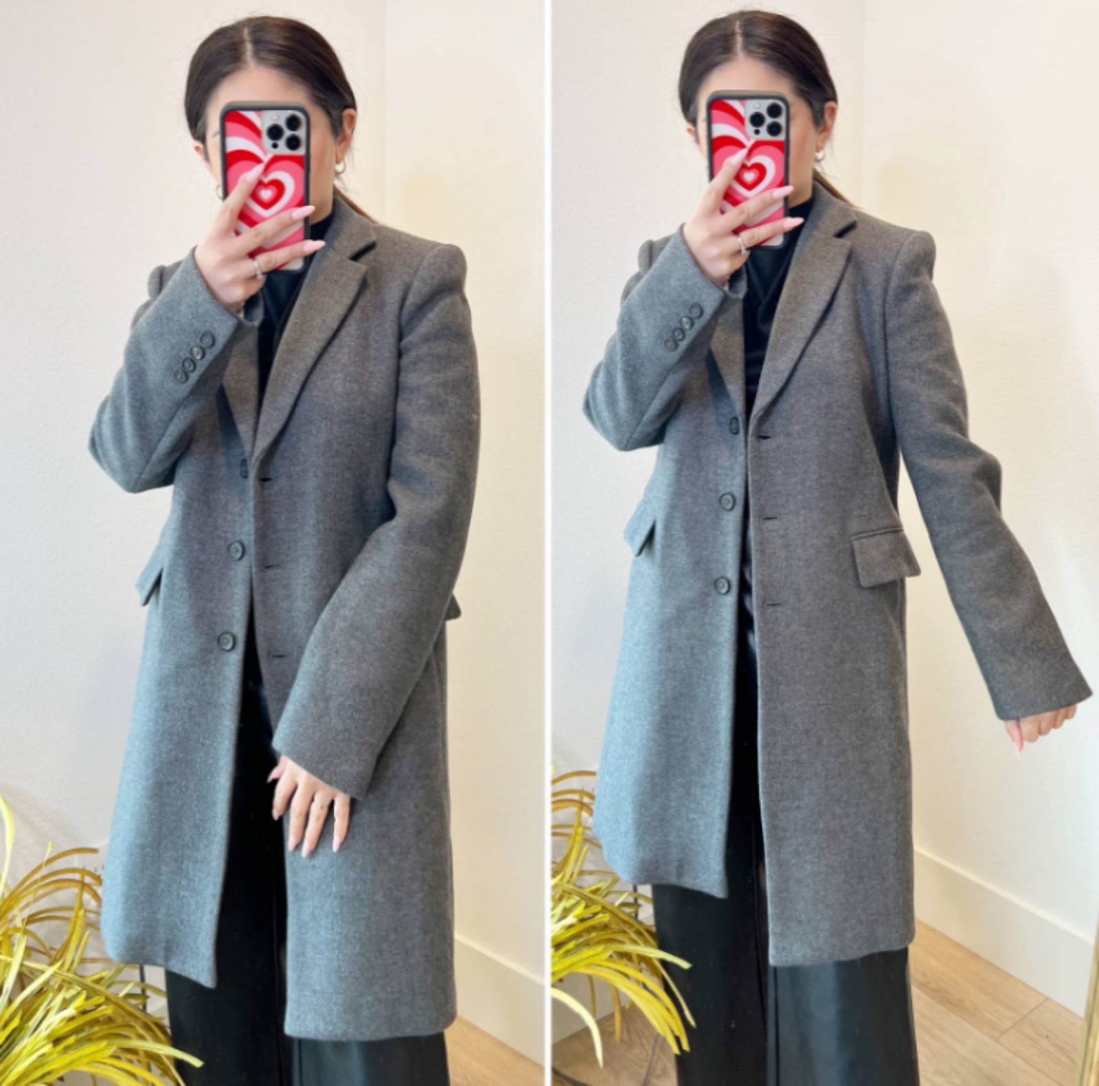 Zara Manteco Wool Dark Gray Three Button Long Coat