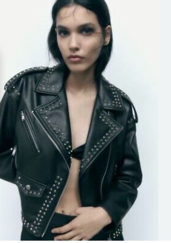 Zara motto jacket studded