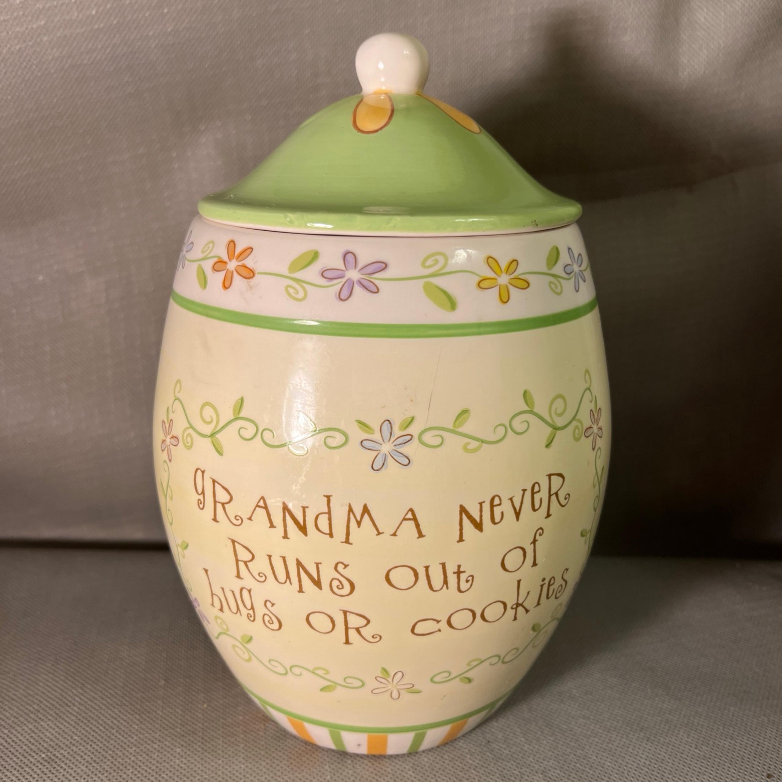Cookie Jar “Grandma Never Runs Out Of Hugs or Cookies” 9.5” H X 5” W