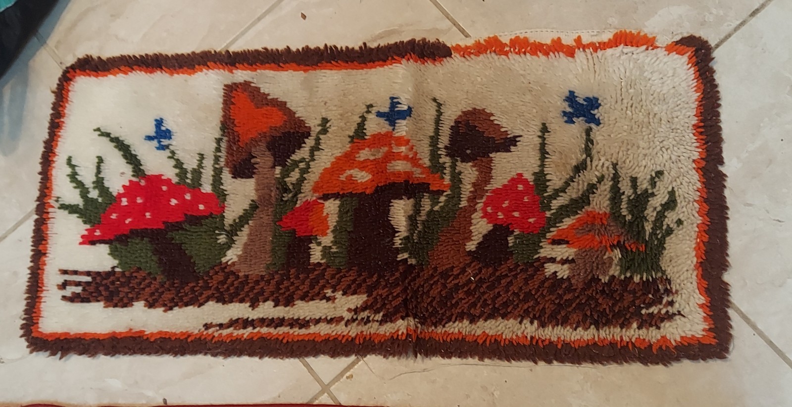 True Vintage 1970s Mushroom Latch Hook Rug