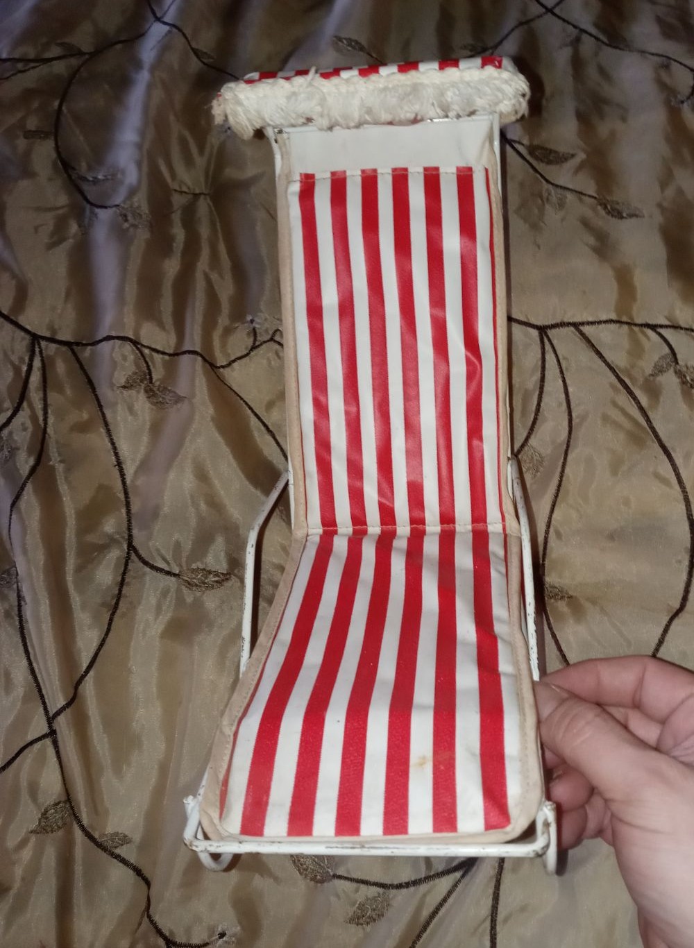 vintage metal doll lounge chair with plastic seat cover