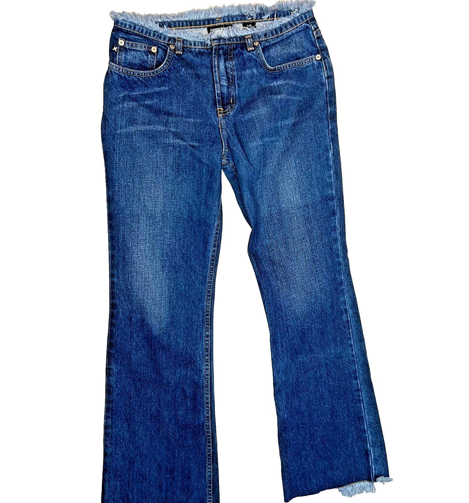 Express - Women's 7/8 S Blue Jeans Denim Raw Edge Waist and Hem 5-Pocket Zip Fly