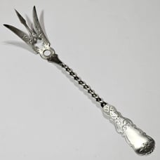 Unique Antique Sterling Silver Twisted Lettuce Serving Carving Fork .925 Silver