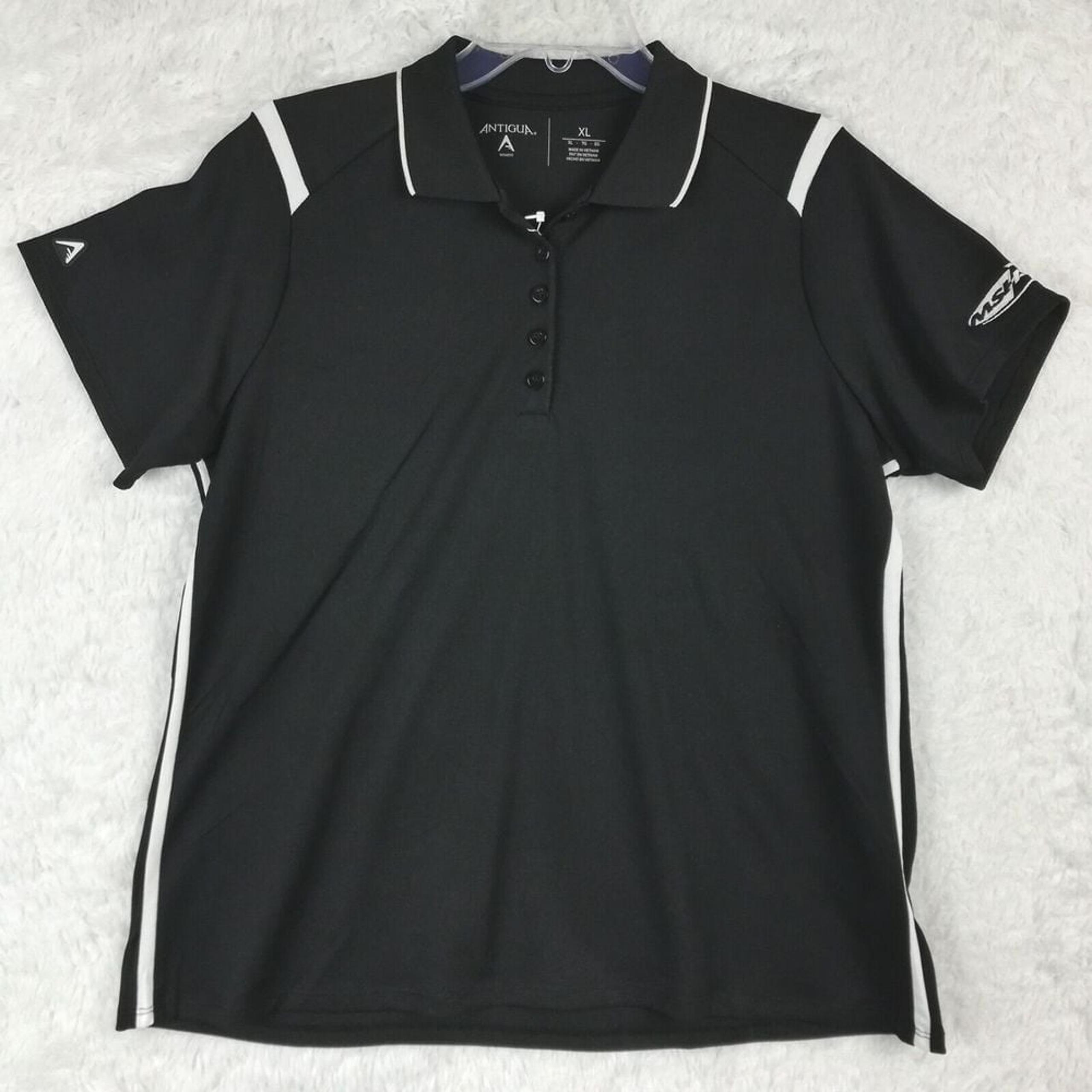 Antigua Womens Shirt Polo Merit Short Sleeve Black Collared Desert Dry XL New
