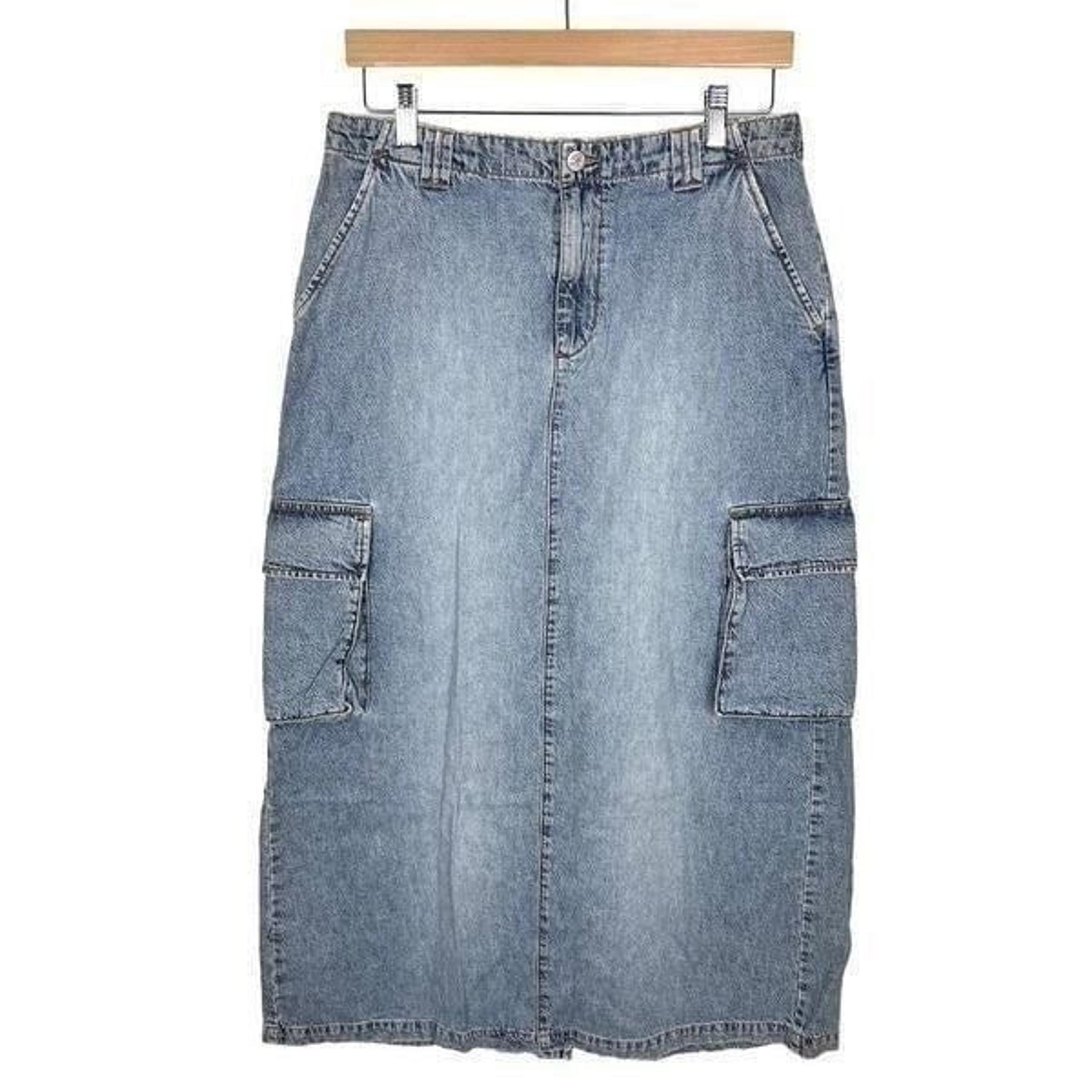 NWT Vintage Calvin Klein Denim Maxi Skirt Cargo Utility Pockets Y2K 90s size 10