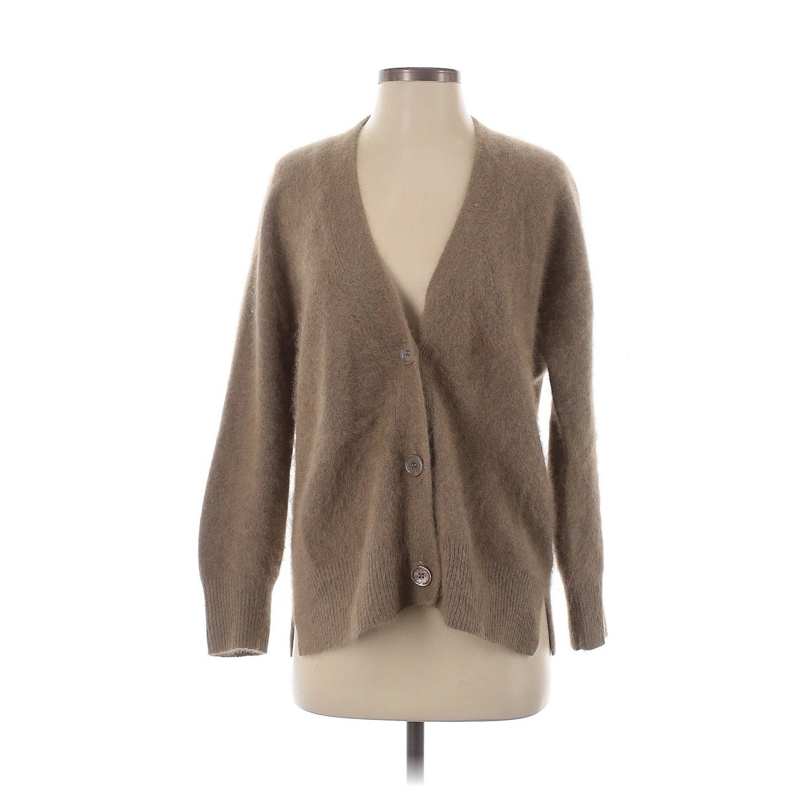 esthemis Paris Cardigan Sweater Tan Brown Raccoon Hair SOFT V Neck Small