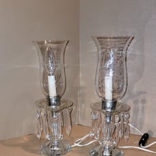 A PAIR OF VINTAGE VICTORIAN STYLE CRYSTAL WITH ETHAN SHADES 14 TABLE LAMPS
