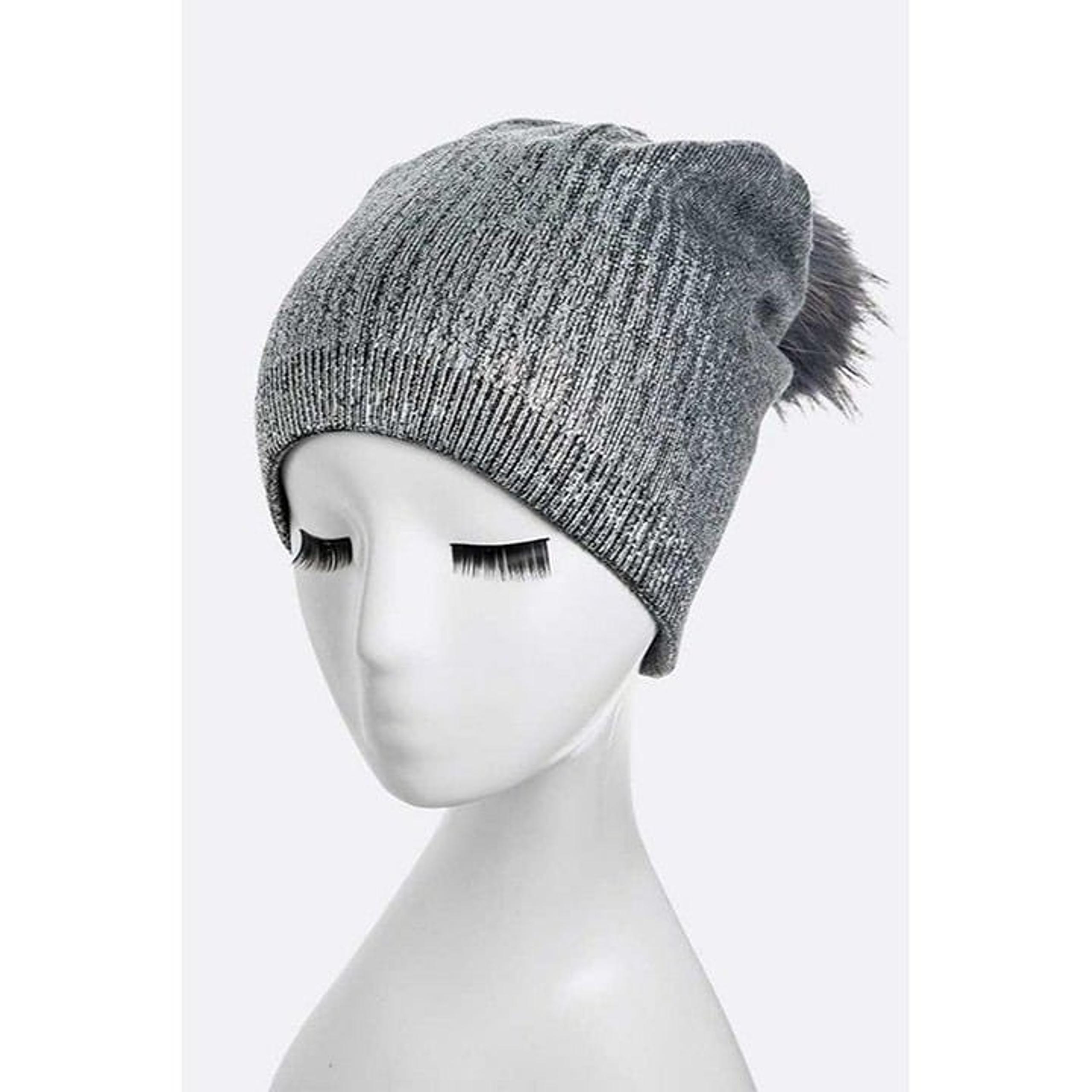 Metallic Cashmere Fur Pom Beanie
