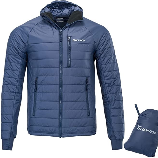 Silvini Men RUTOR Light Puffer Jacket 2XL Navy Blue Hooded Down Insulated Nylon