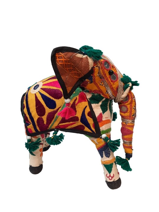 Vintage 1950's Anglo Raj Handmade Embroidered Stuffed Elephant Folk Art