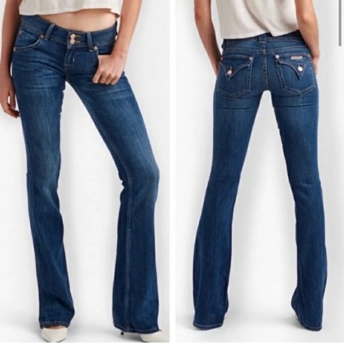 Hudson Jeans low rise bootcut denim jeans, flap pockets, med wash, size 27.