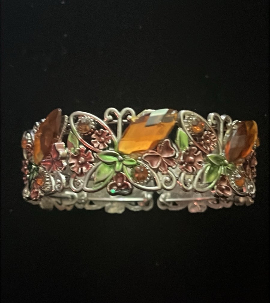 Butterfly Gold, Brown, and Silver Open Stretch-Like Bracelet