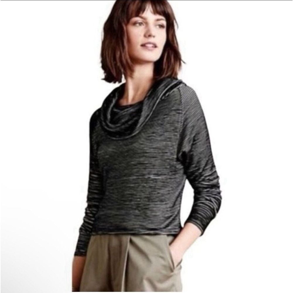 Dolan Left Coast Black Ribbed Off Shoulder Cowl Neck Sweater M