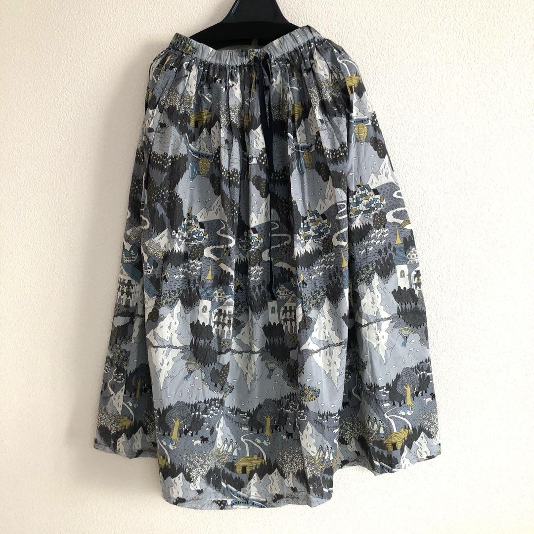 Brand new ☆ marbleSUD (Marble Sud) Alps pattern long skirt, gray.