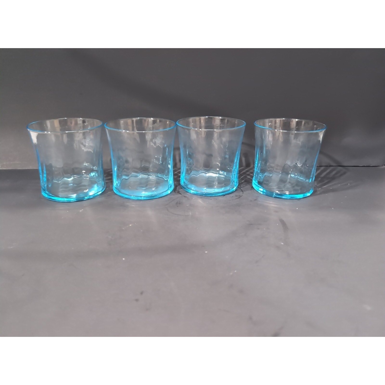 Wheaton Optical Tumbler Set, Ribbed Swirl Glasses, Vtg Blue Drinkware, Set Of 4