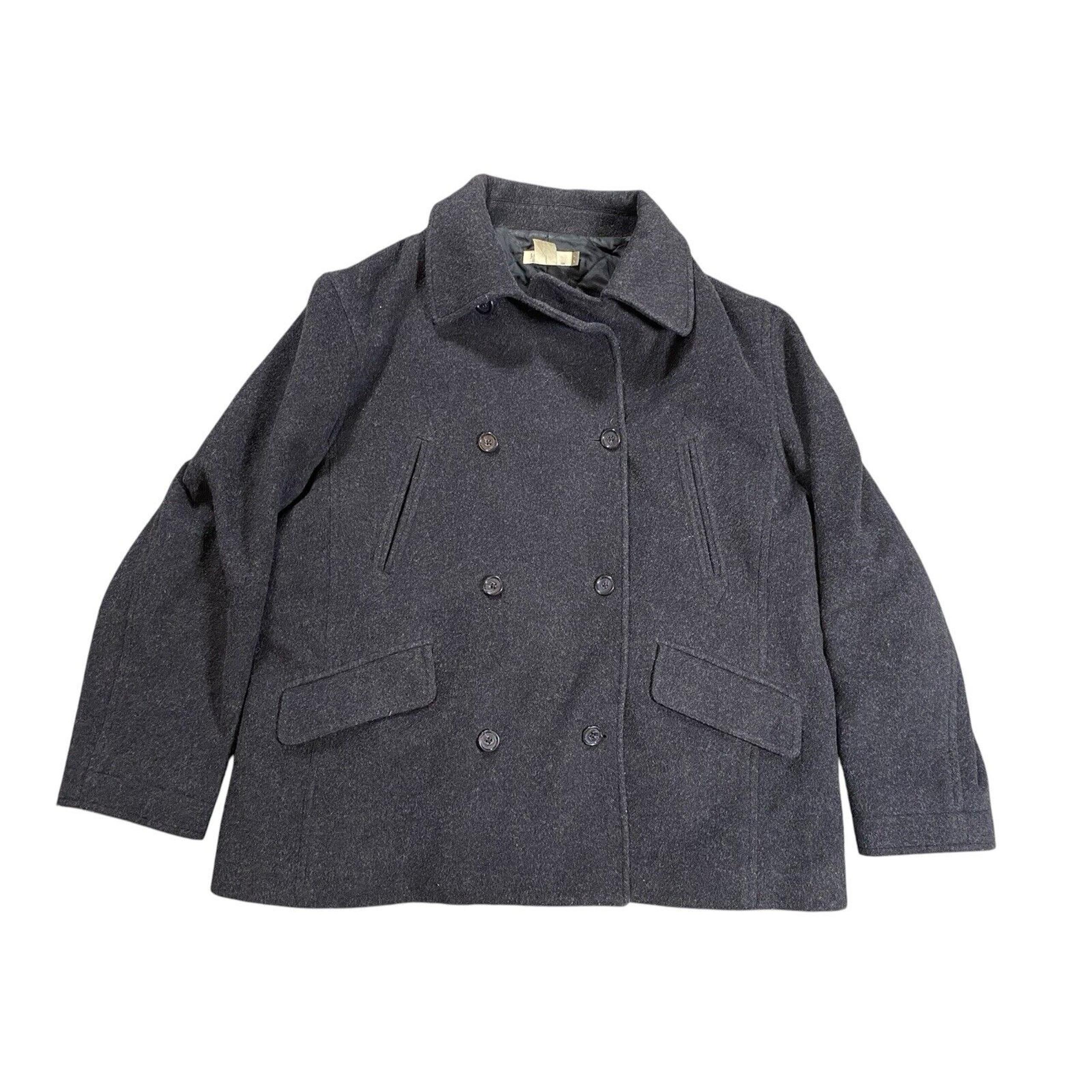 J Crew Pea Coat Men's Large Gray Double Breasted Wool Blend Heavy Outdoors