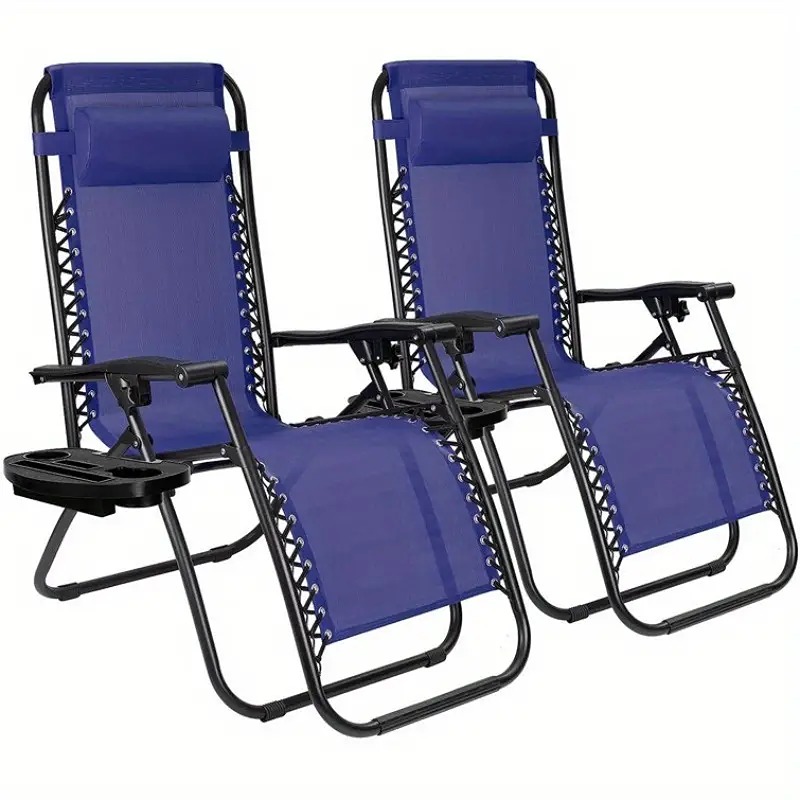 Folding Zero Gravity Chair (Set of 2) with Cup Holder