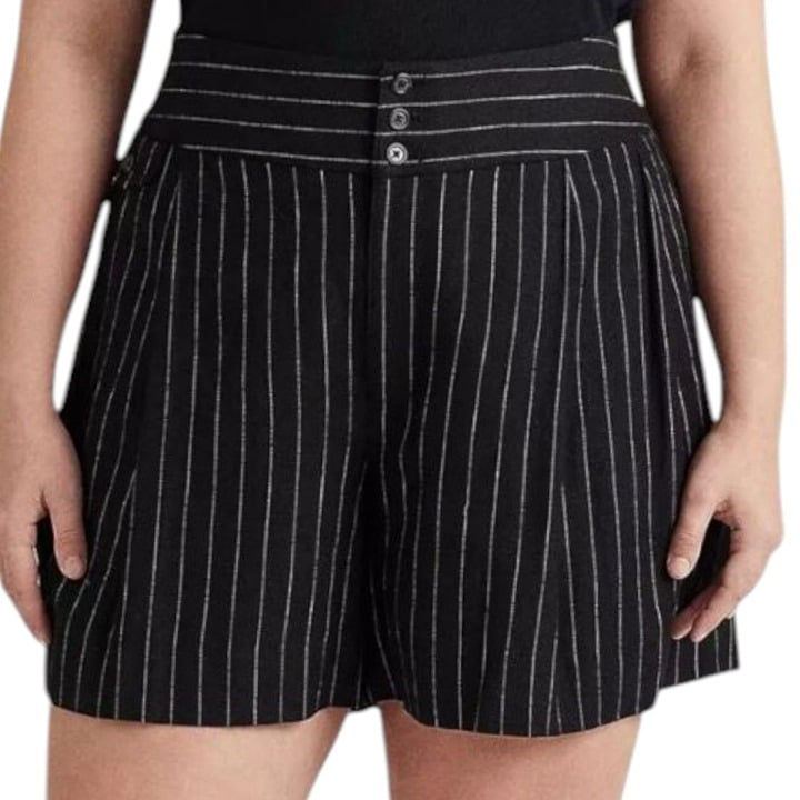 Lauren Ralph Lauren Womens Plus Size 20 Linen Blend Pinstriped Shorts NWT