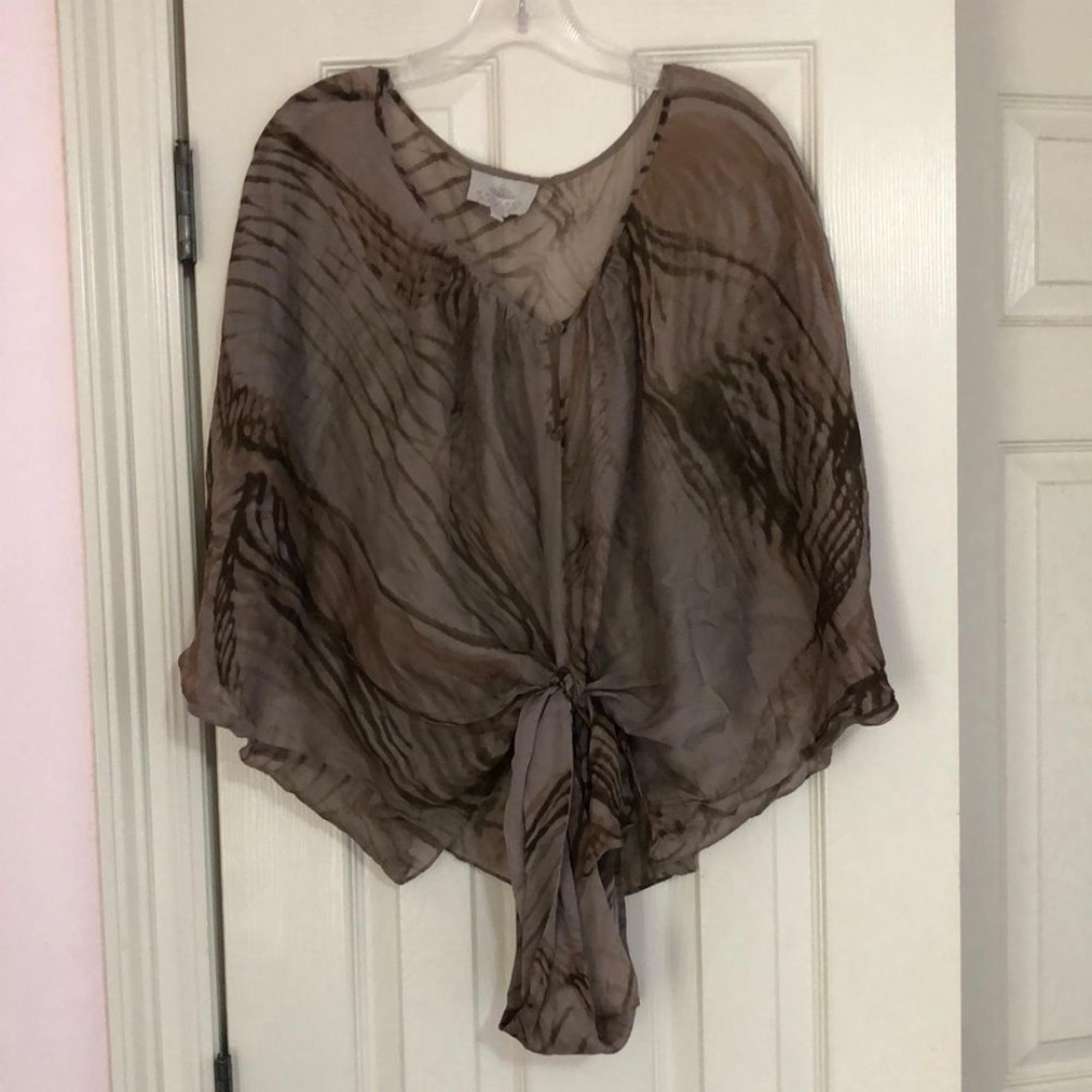 Brown Sheer 100% Silk 3/4 Kimono Sleeve Blouse Size Medium - Madison Marcus