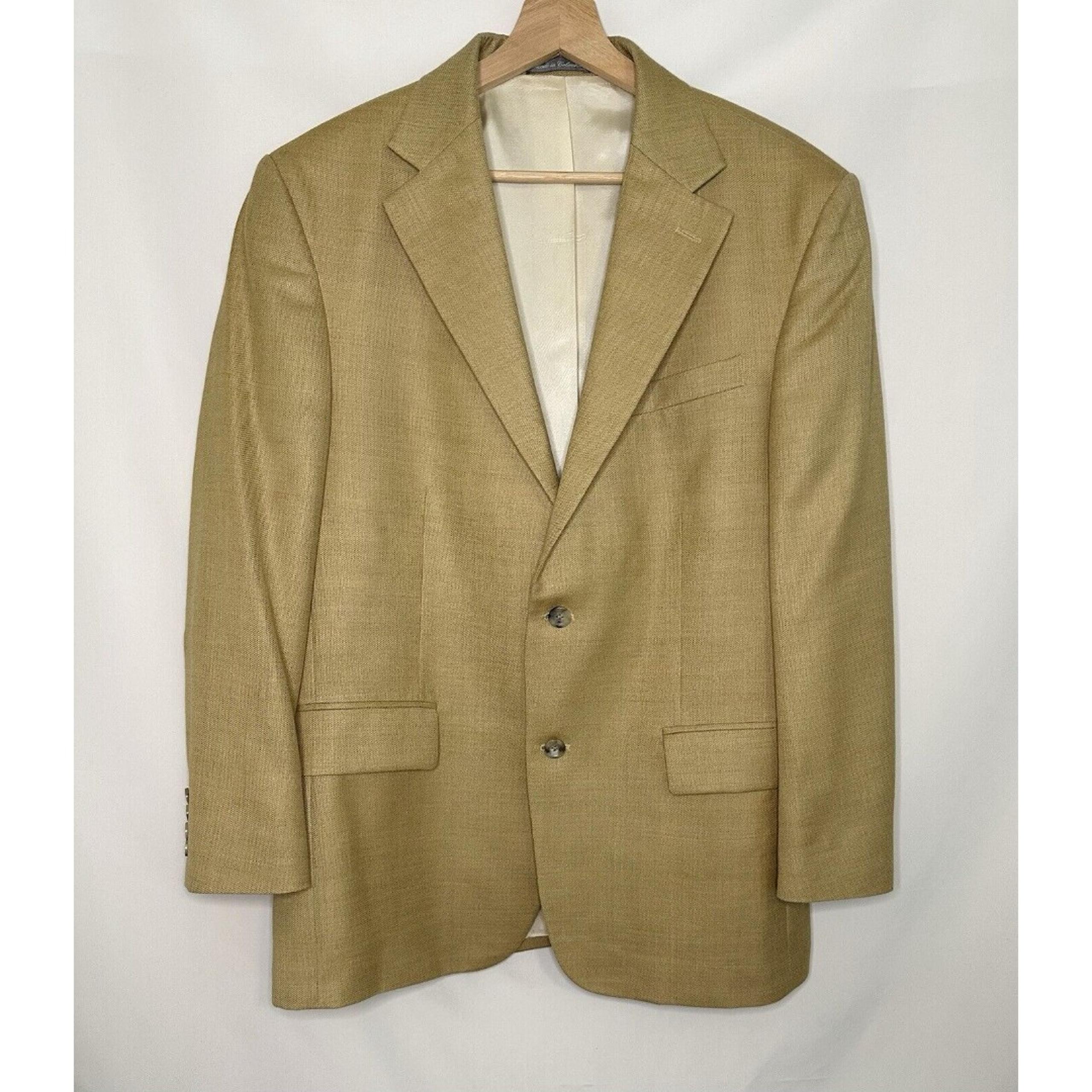 Oscar De La Renta Silk Wool Blend Tan Blazer Sport Jacket Lined Men's 42R