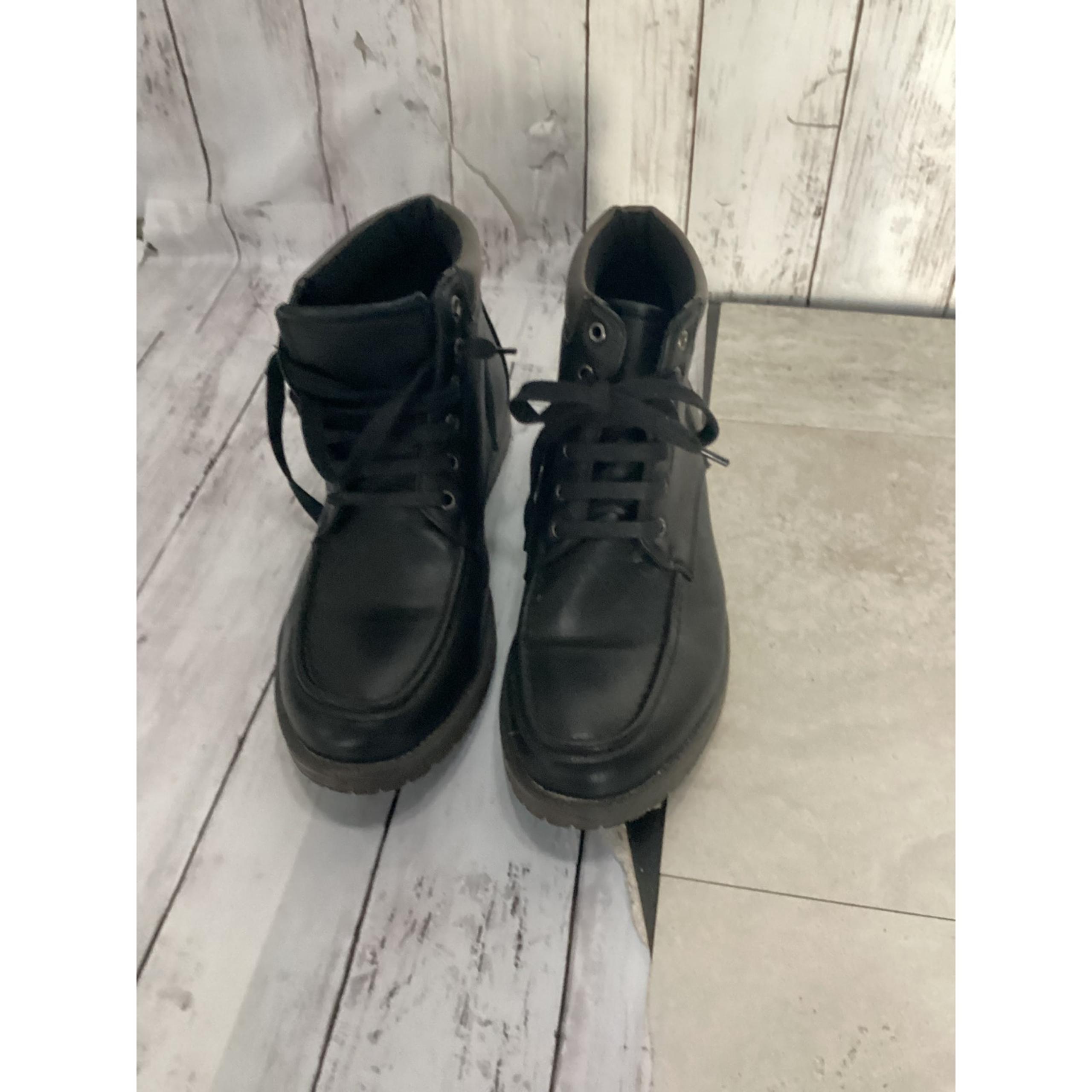 Men's Black Lace Up Leather Boots Size 9.5 - Evans