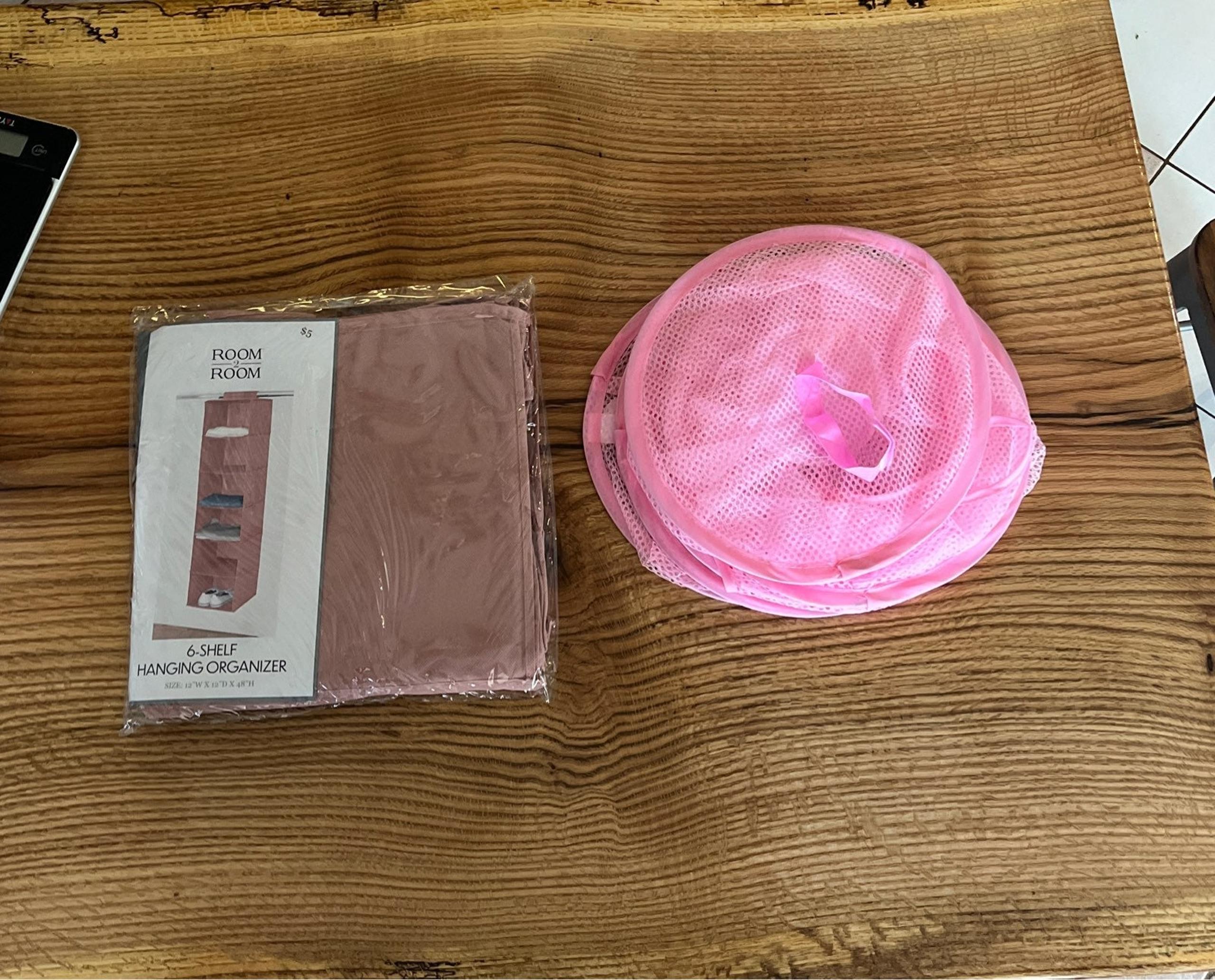 Pink hanging organizer and pink 6 shelf hanging organizer and storage bundle
