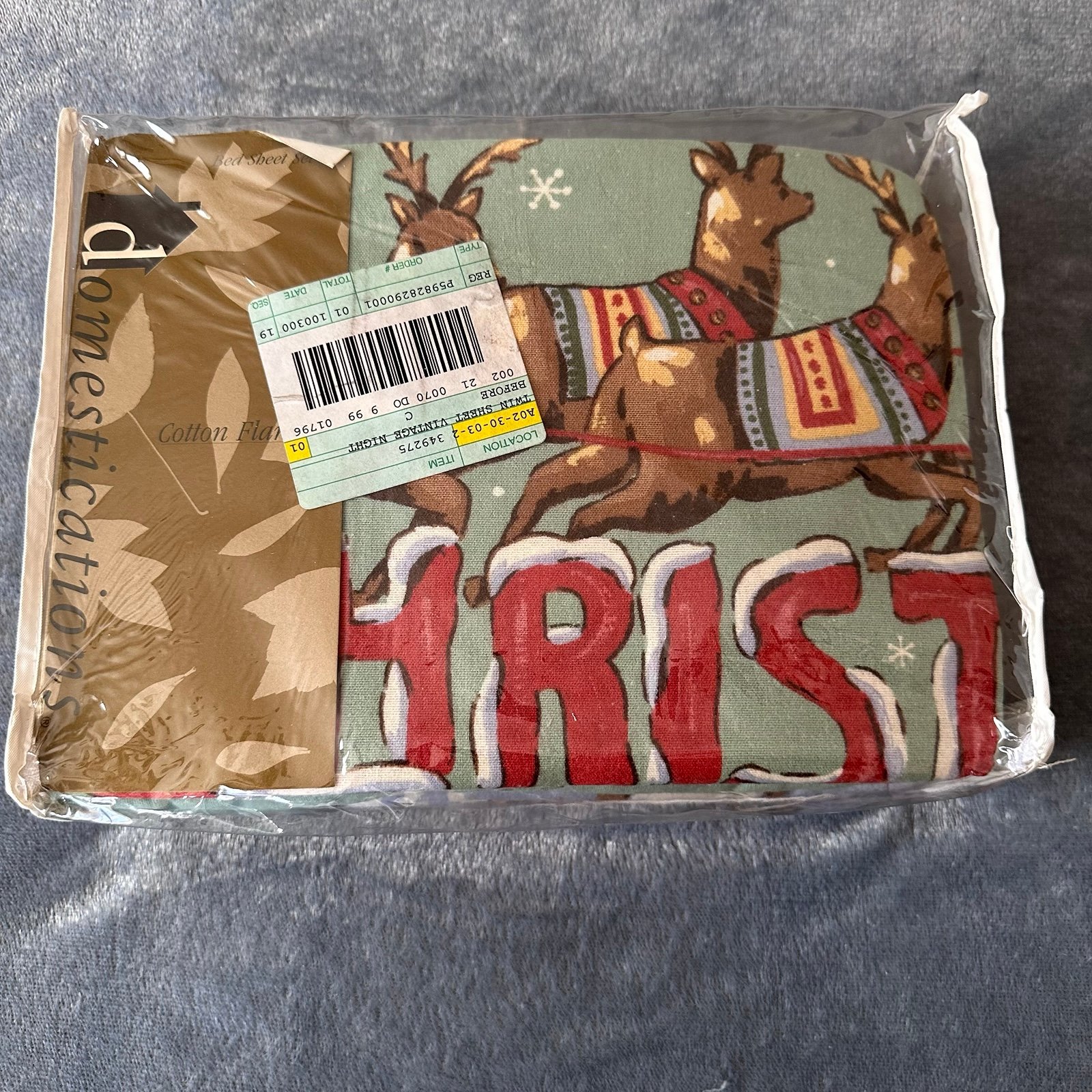 NWT Vintage domestications 100% COTTON FLANNEL Christmas Deer Brown TWIN SET