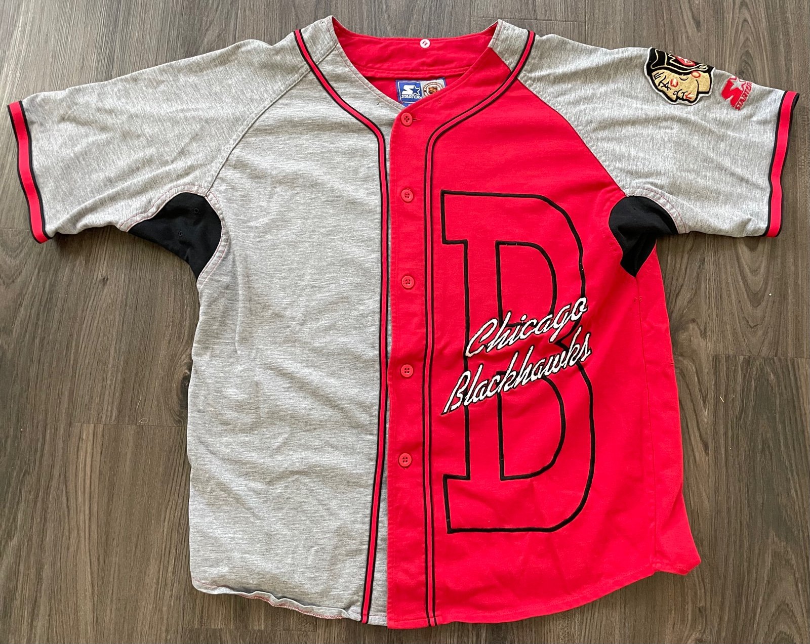 Vintage 90’s Starter Chicago Blackhawks Baseball Jersey Button-Up NHL Mens M