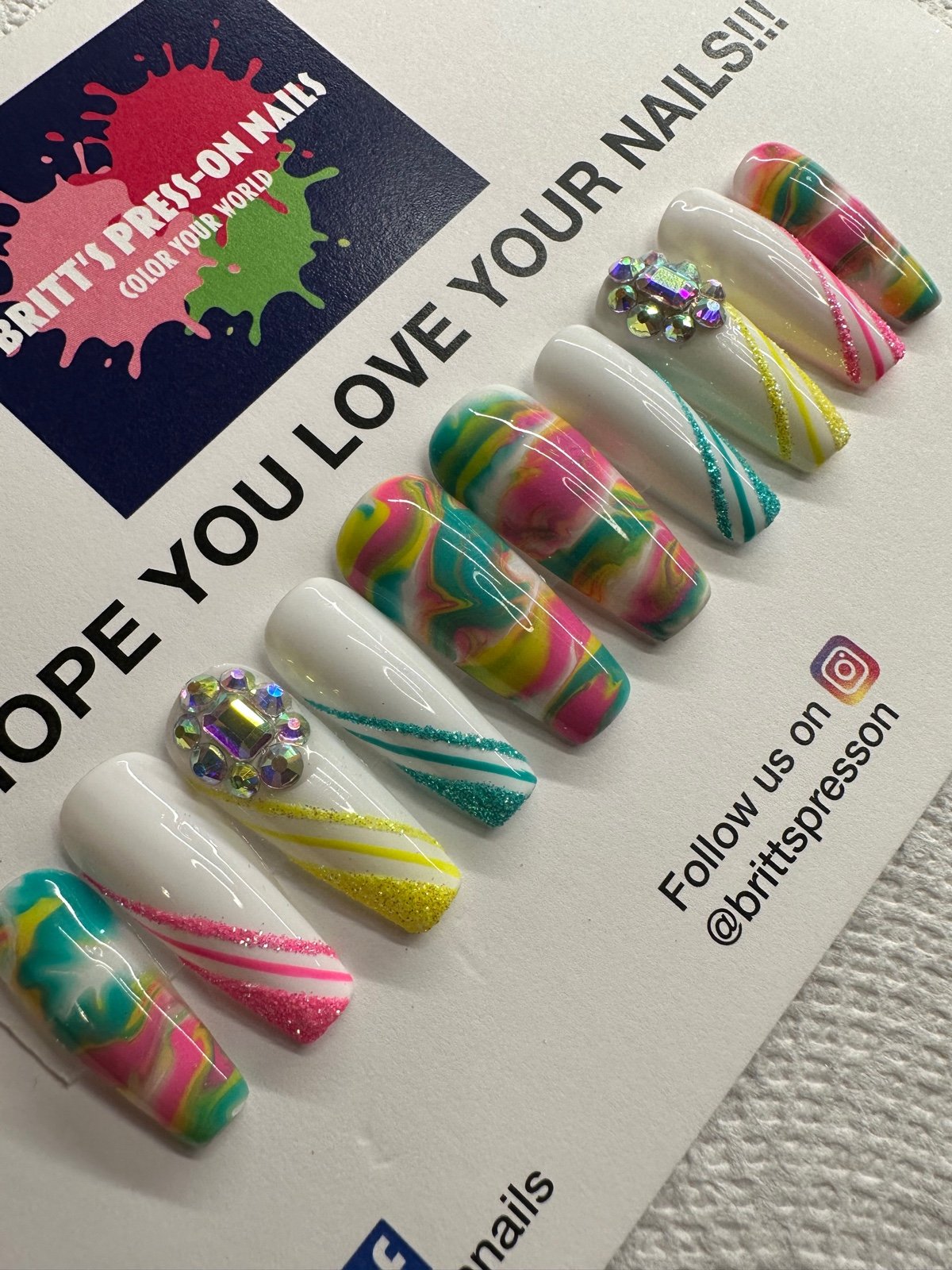 Marble Glitter And Bling Presson Nails RY7617 Marble Glitter And Bling Presson Nails RY7617