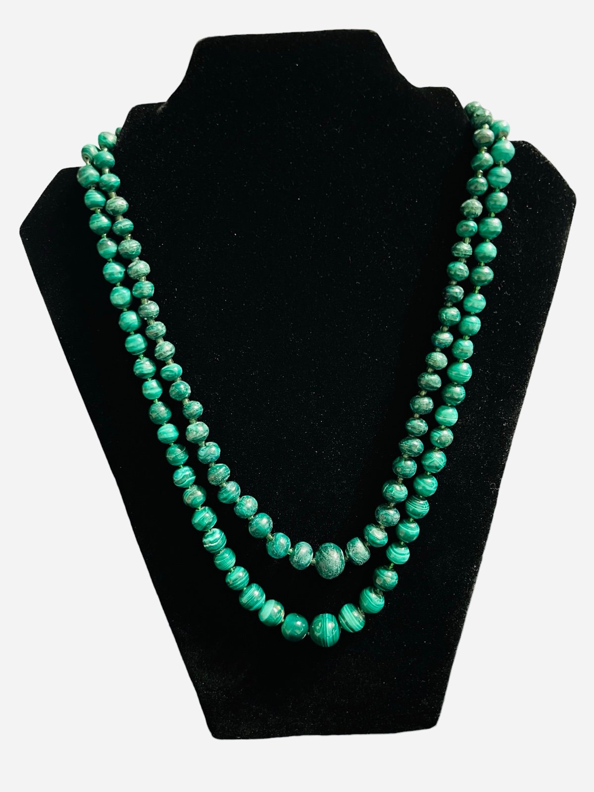 Vintage Malachite Graduated Polished Round Bead Necklace Lot of 2