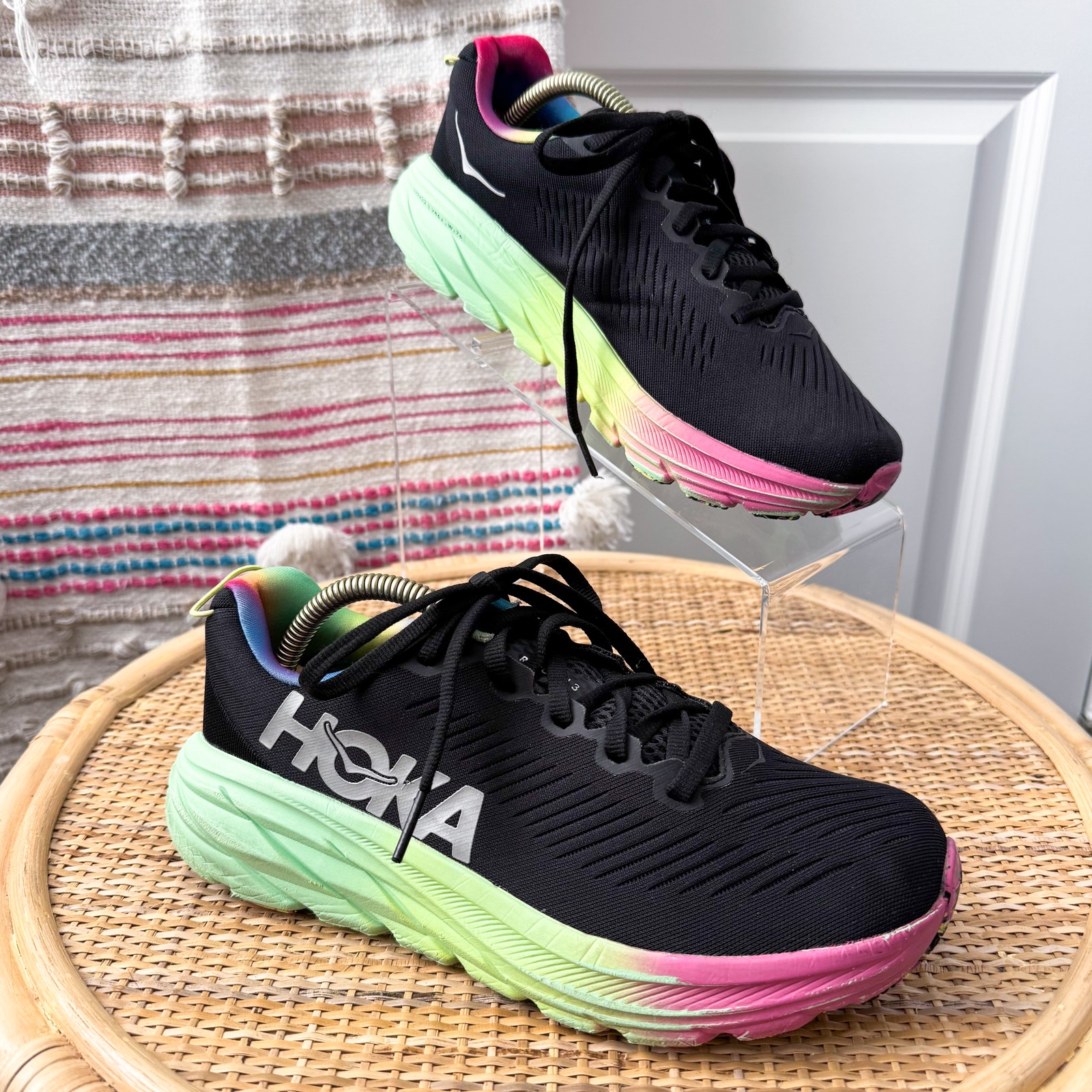 Hoka One One Rincon 3 Black Rainbow Road-Running Sneakers Women’s Size 7