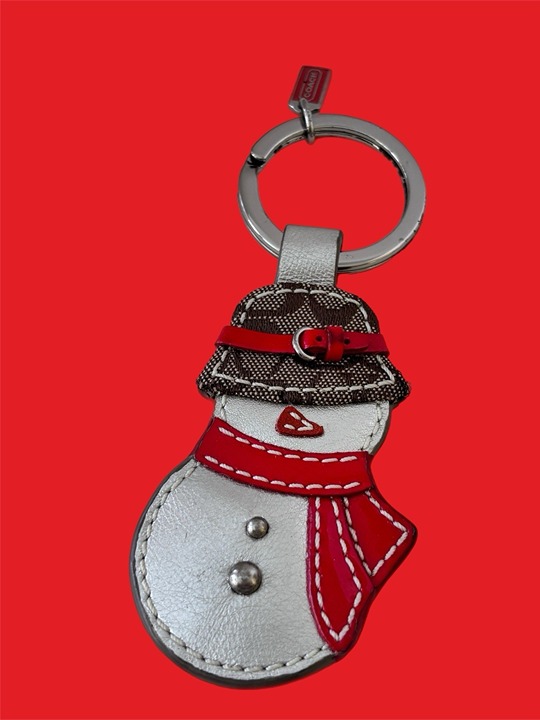 Coach 92200 Leather Snowman Signature Hat Keychain Key Fob Handbag Charm NWOT