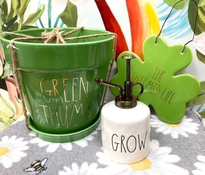 Rae Dunn Green Thumb Planter and Plant Mister Set