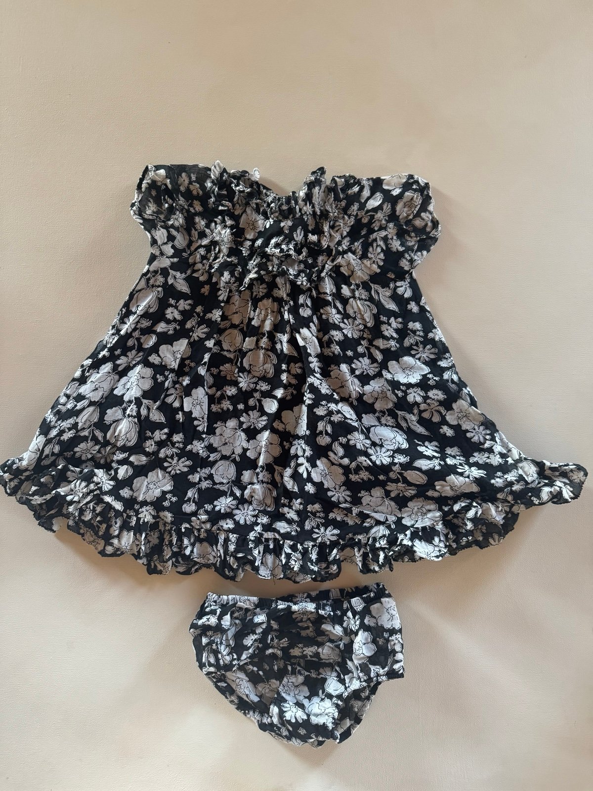 Ralph Lauren Ruffle Black Dress with White Floral Print