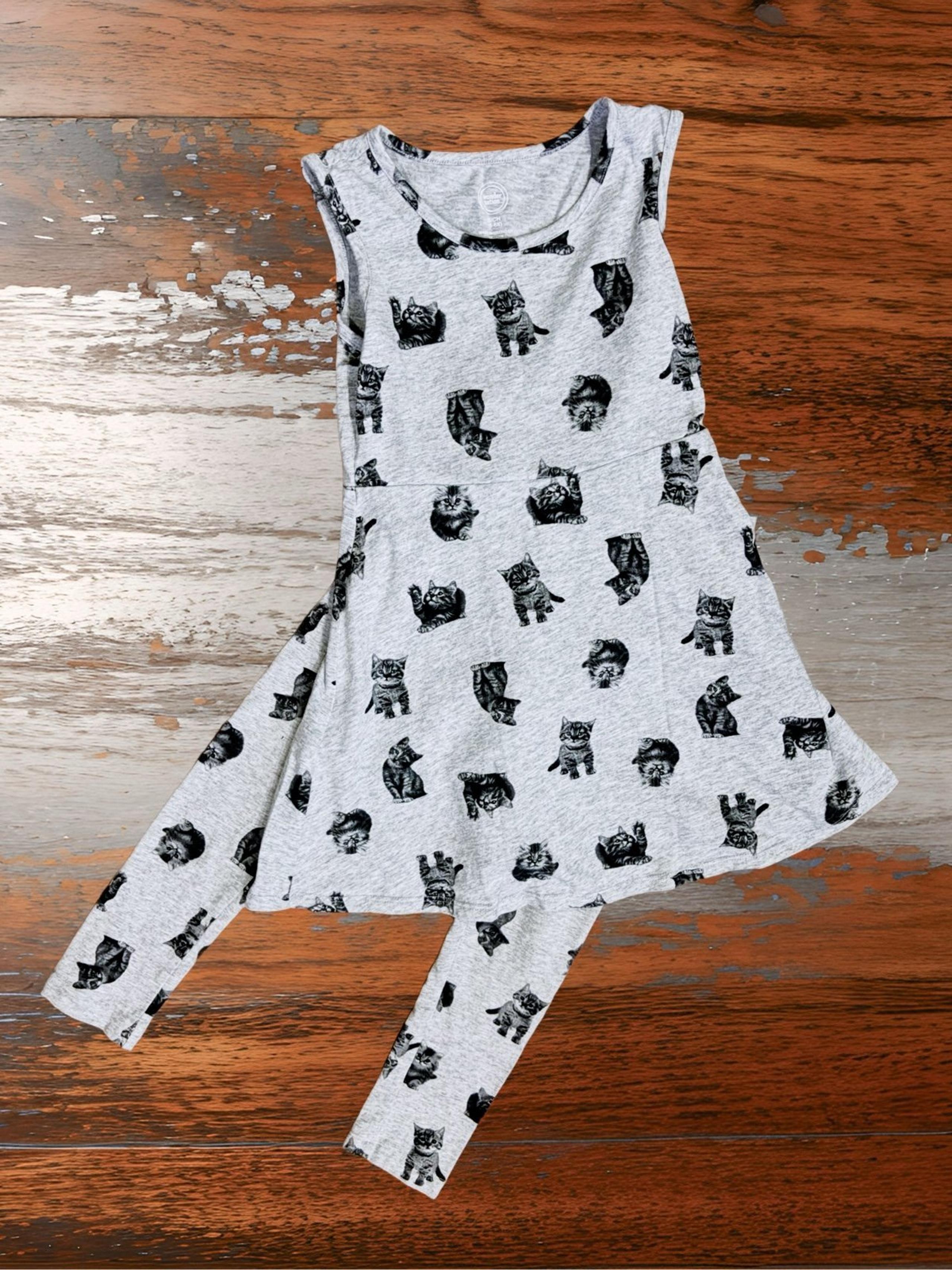 Wonder Nation Sleeveless Dress/Legging Set Grey;Kitten Print Size: S 6/6X