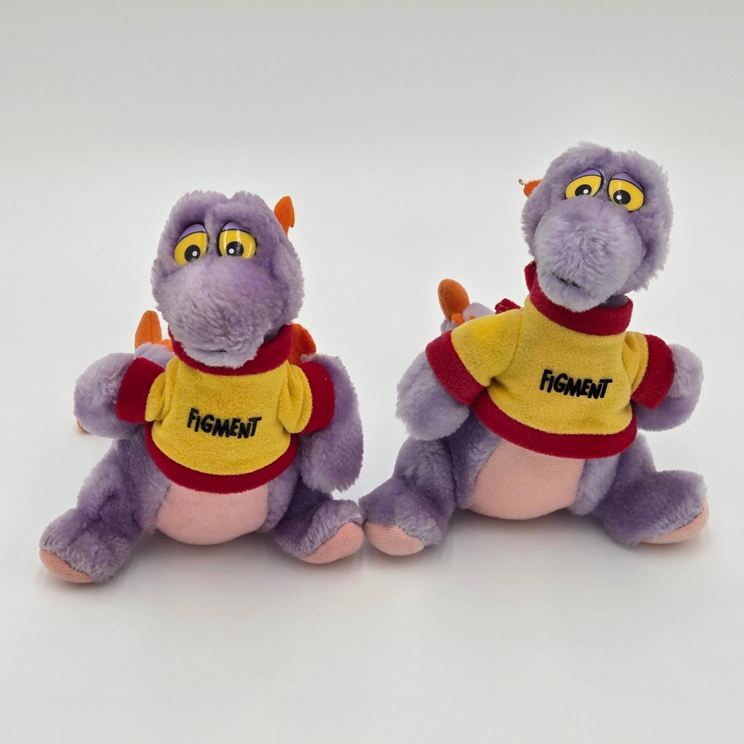 Vintage Disney Figment Plush Doll 7" Disneyland World 1982 Epcot Set of 2
