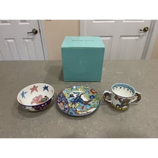 Tiffany And Co. 1997 Fantasy Collection By Gene Moore Plate Bowl & Cup & Box
