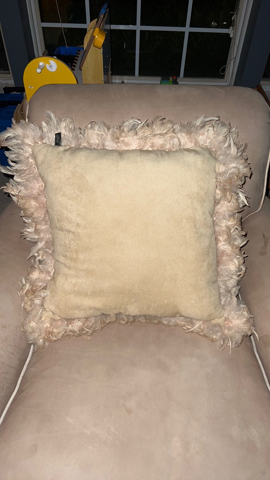 Bess square pillow with feather trim