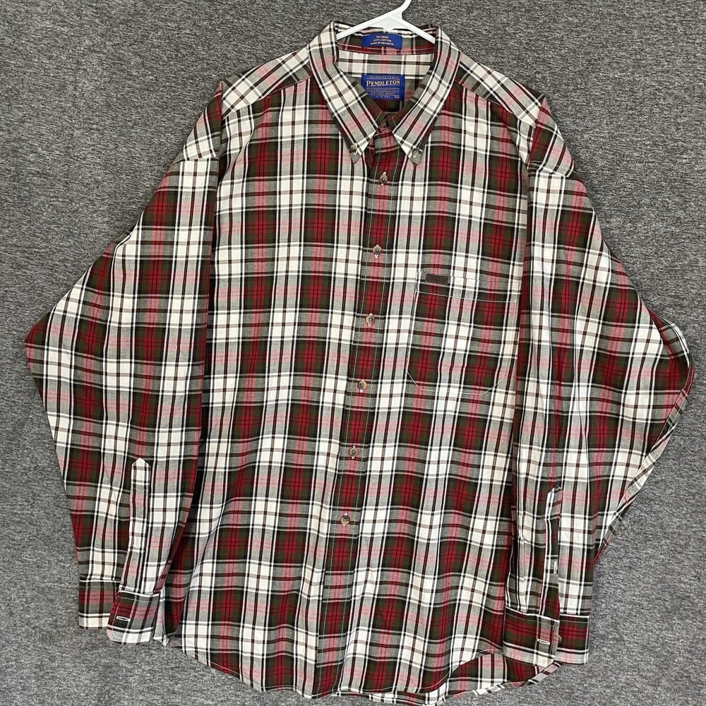 Pendleton Button Up Dress Shirt Mens XL Red Plaid Long Sleeve