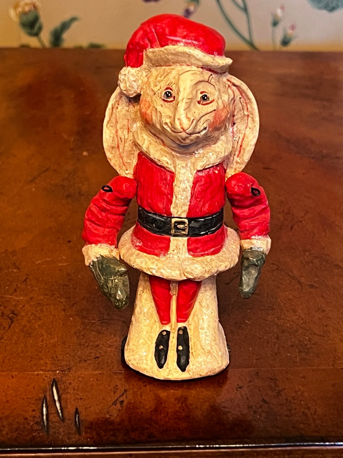 Vintage Poliwoggs Folk Art Jointed Christmas Santa Rabbit NEW