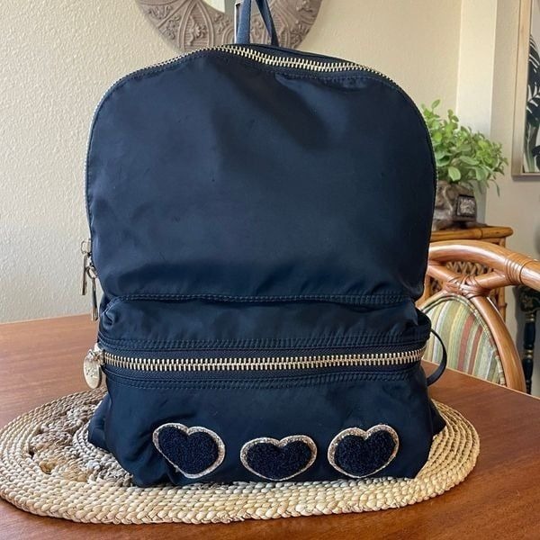 Stoney Clover Classic Backpack With Customized Fuzzy Heart Decals Gold Hardware