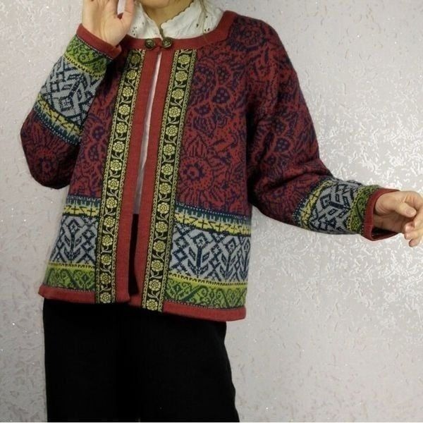 VTG Norwegian Norwear sweater Pure Wool North Nordic sweater Folk wool Cardigan