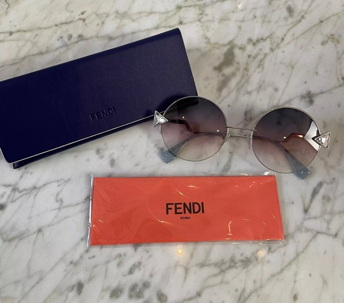 Fendi Silver Round Blue Gradient Sunglasses FF 0243/F/S