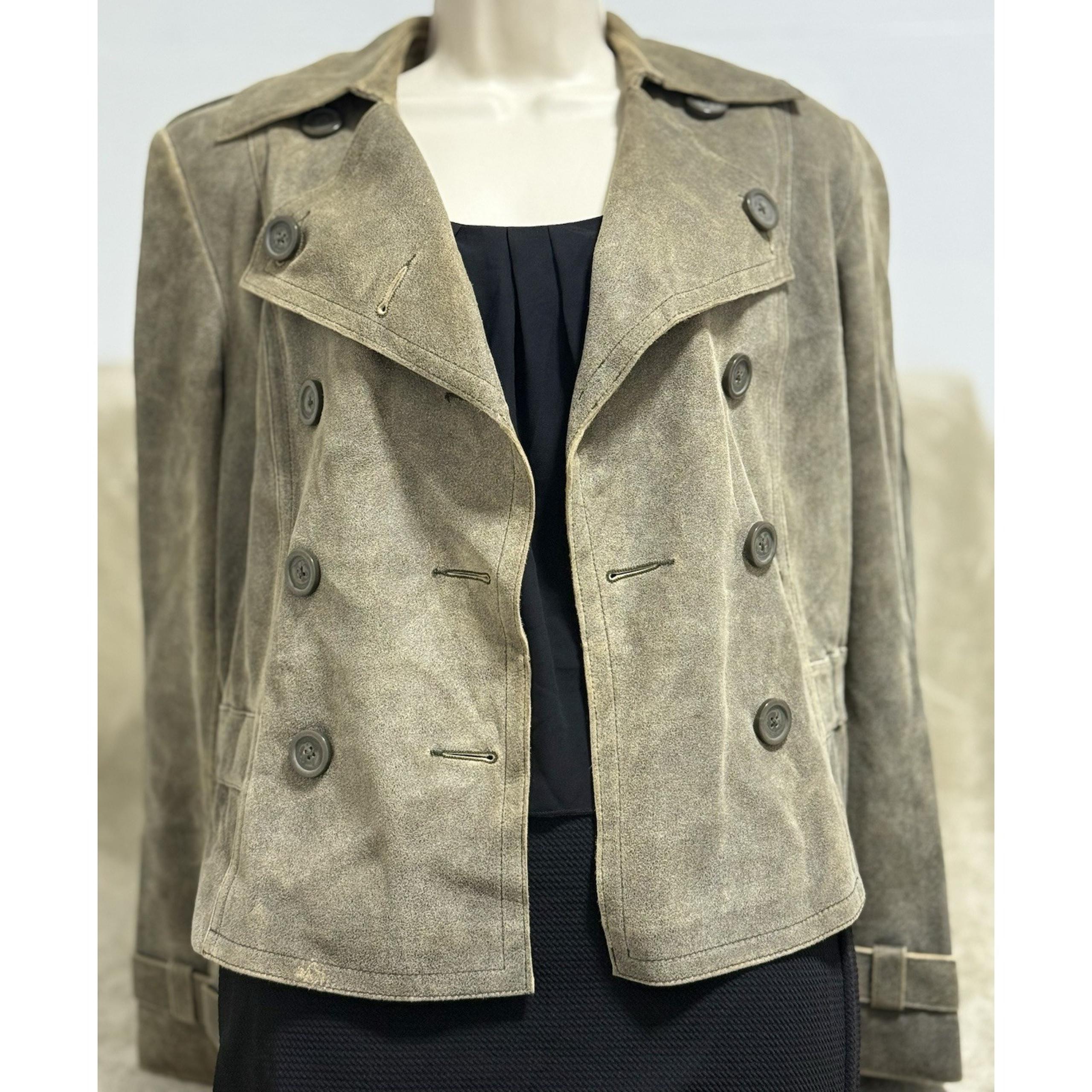 Vintage Express Women's Jacket Sz 8 Distressed Faded Brown Leather Girl Peacoat