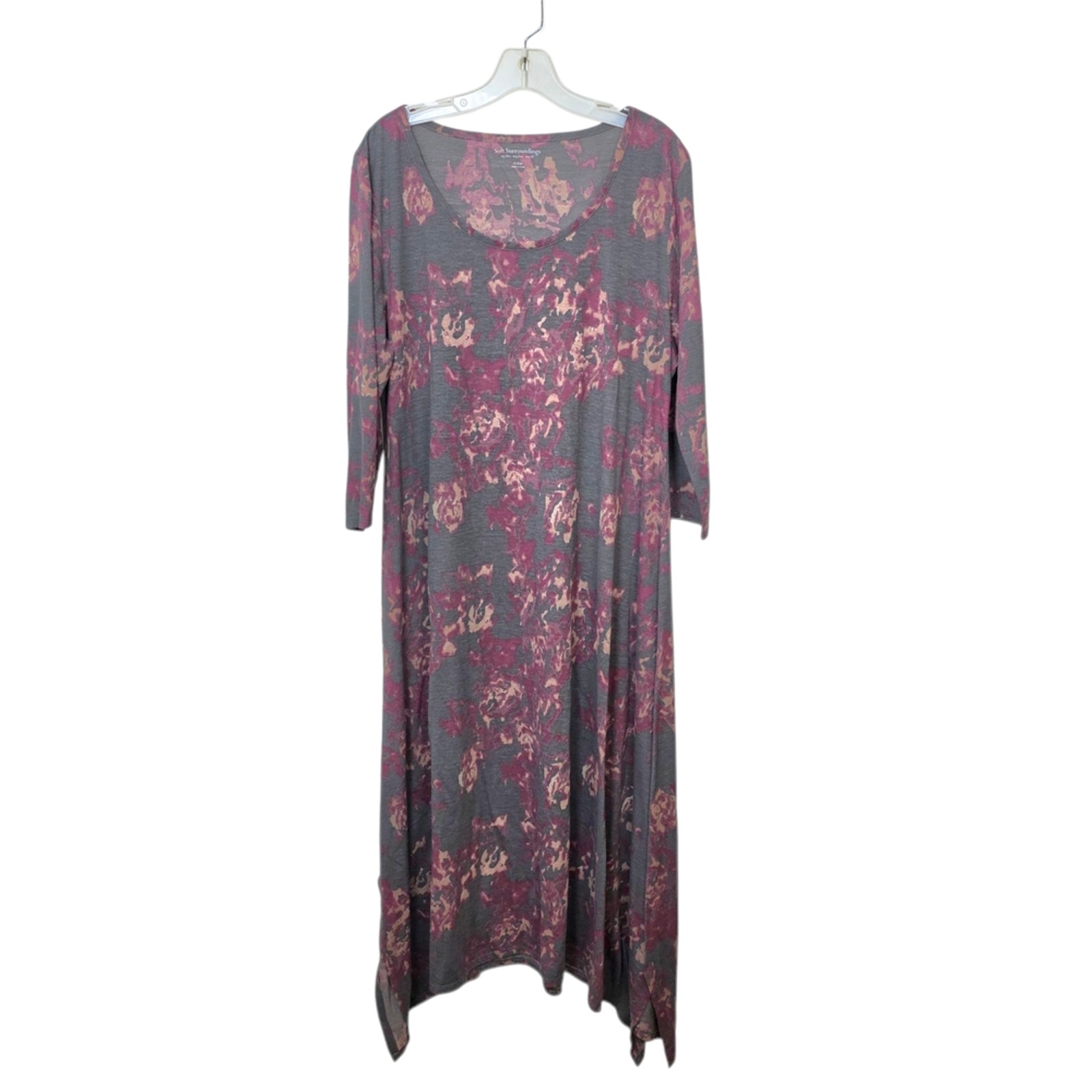 Soft Surroundings Grey Purple Lightweight Boho Modest Flowy Midi Dress Size XL