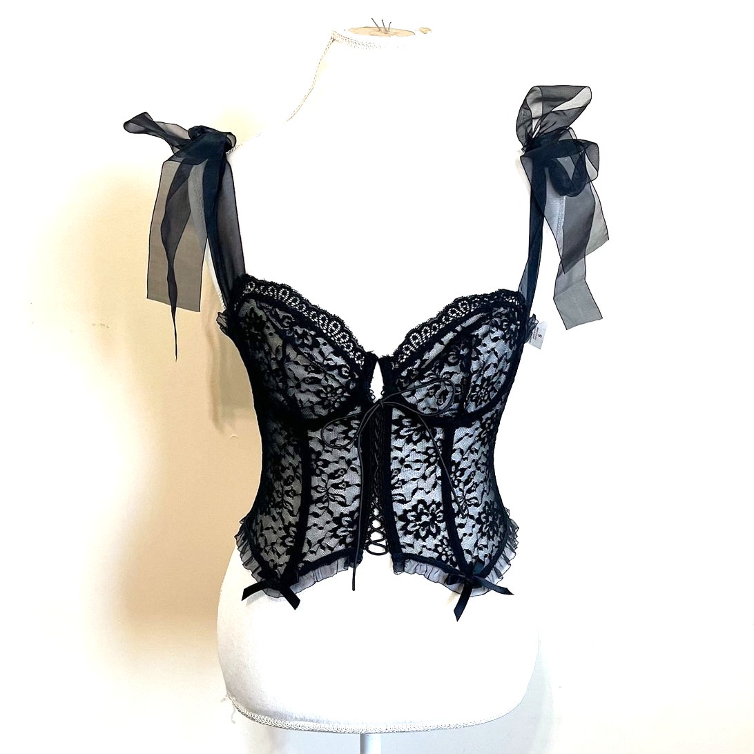 Babydoll Lace Whimsigoth Corset Top Small Black Punk Goth Fairy Grunge Coquette