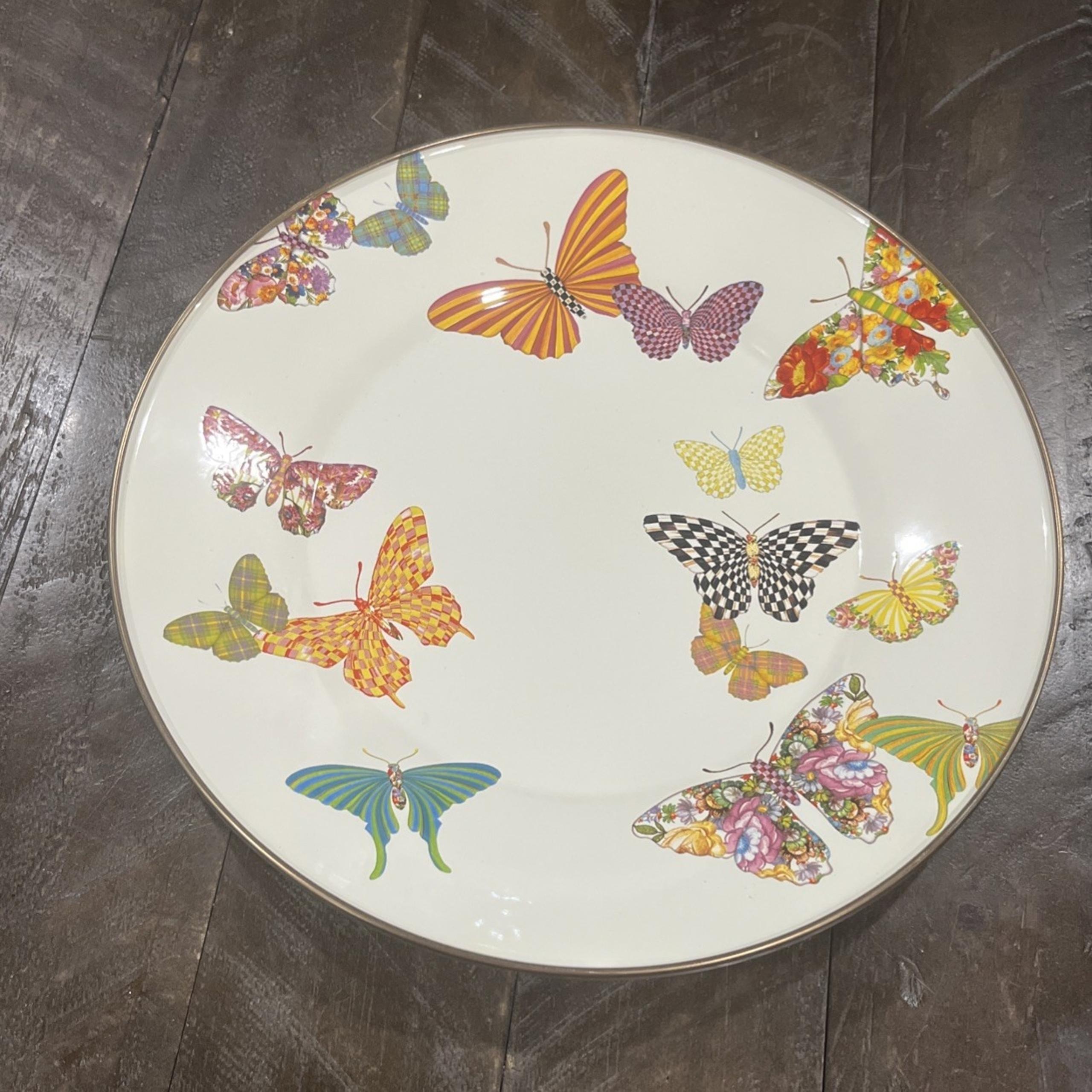 MACKENZIE-CHILDS Enamel Courtly Check Butterfly Garden 4 Dinner  Plate 10.25"
