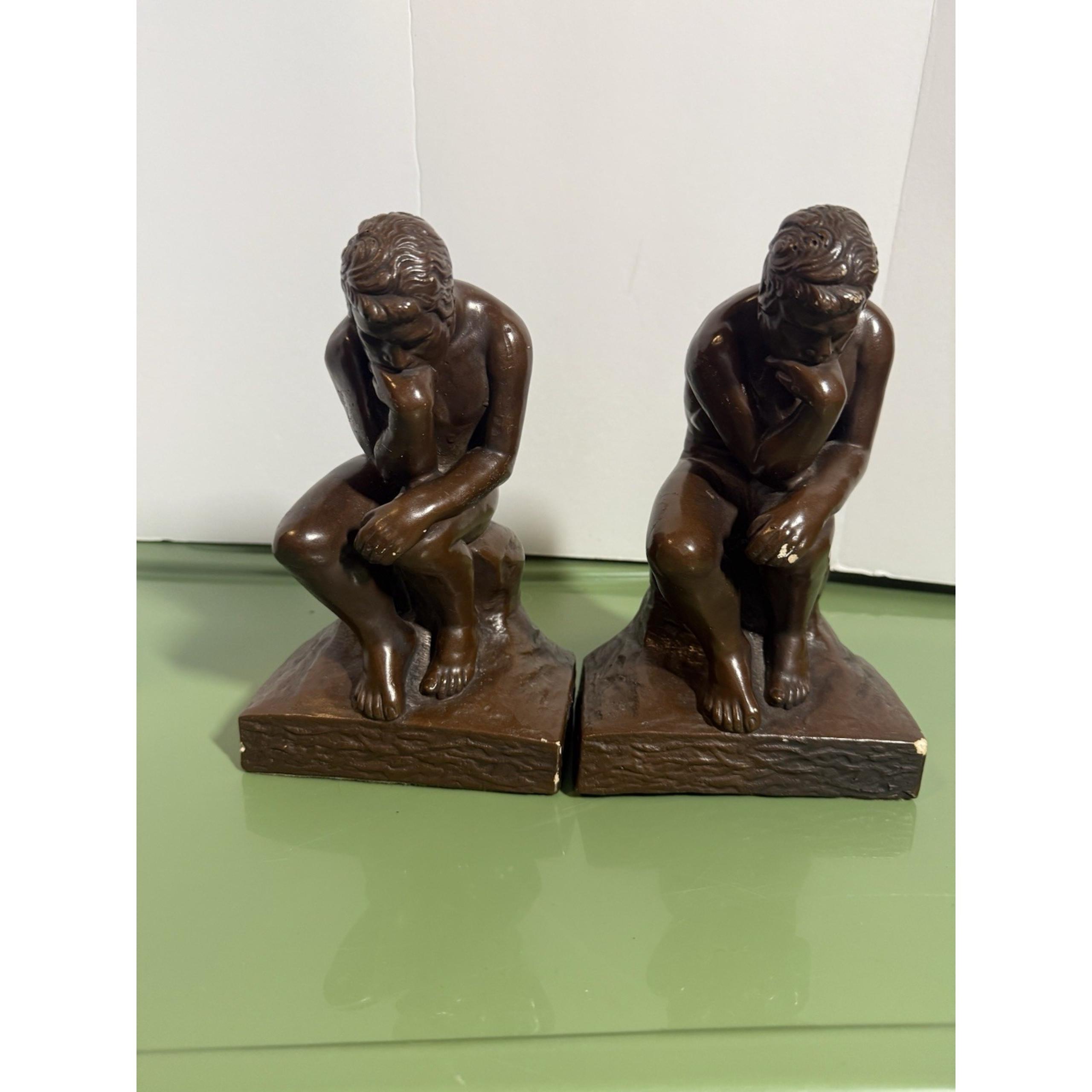 Vintage Resin Sculpture/Statue Thinker Bookends (2) MCM